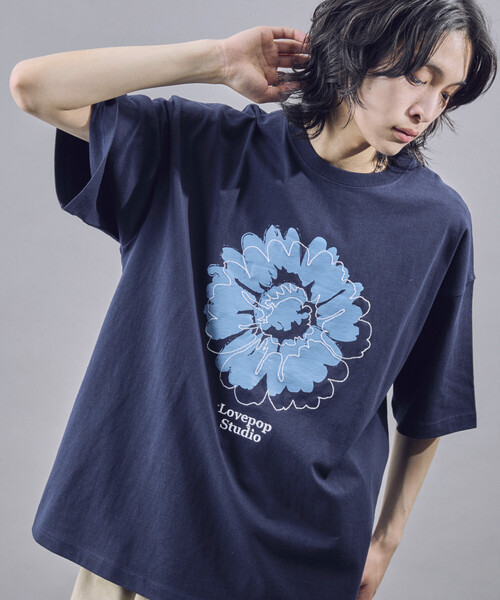 XG 黒花柄刺繍 Tシャツ PUBLUX（パブリュクス） tシャツ Lovepop studio フラワー刺繍プリント