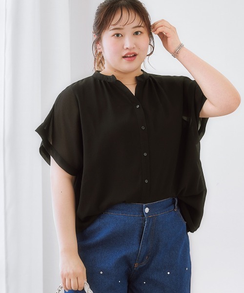 SMILELAND ブラウス シャツ 半袖 「大きいサイズ」 スキッパーデザイン