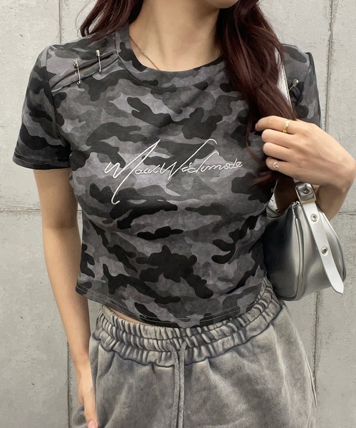 夏 パジェロ Bロゴプリント 半袖Ｔシャツ&短パン グレ-迷彩柄 L パジェロ 半袖Tシャツ&ショ-トパンツ ポリ バックロゴプリント
