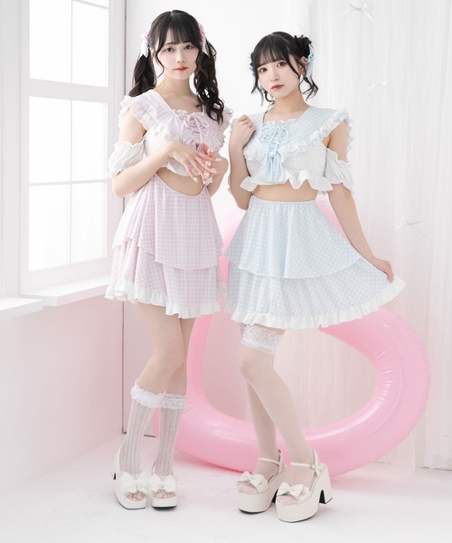 DearMyLove レースアップフリル水着 Lサイズ DearMyLove レースアップフリル水着 Lサイズ - メルカリ