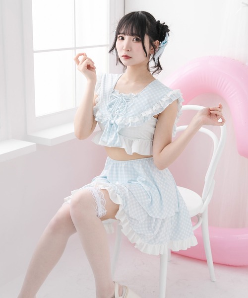 DearMyLove レースアップフリル水着 Lサイズ サイドレースアップフリルワンピース水着 – レディース