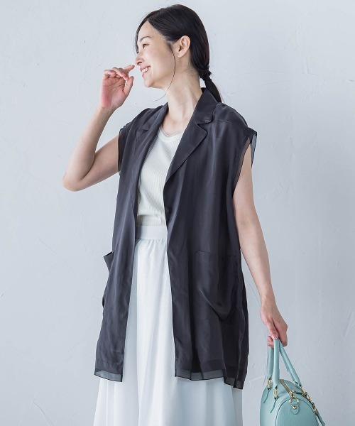 ベスト ジレ 「WEB限定」フィブリルタフタロングジレ 「手洗い可能」 レディース