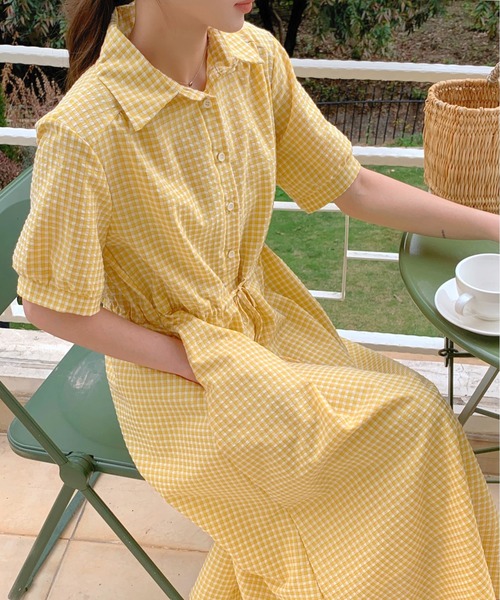 FINEnough ワンピース ヘンリーネック/ギンガムチェック ロングシャツ FINEnough ワンピース ヘンリーネック/ギンガムチェック ロングシャツ