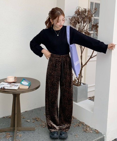 パンツ レオパード柄ベロアワイドパンツ レディース : ZOZOTOWN