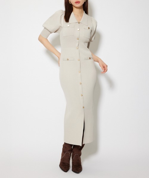 rienda ワンピース パフスリーブニットタイトワンピース 秋服