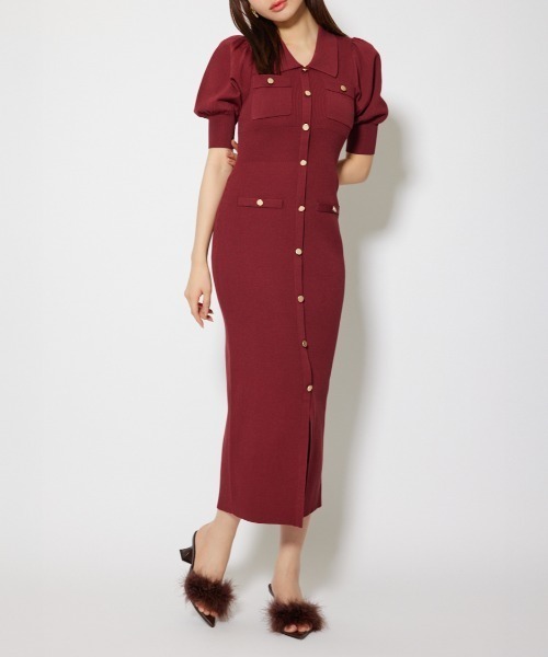 rienda ワンピース パフスリーブニットタイトワンピース 秋服