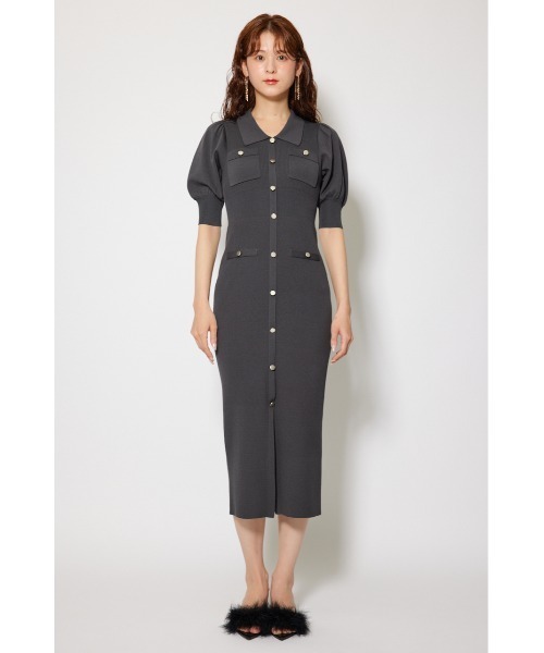 rienda ワンピース パフスリーブニットタイトワンピース 夏服 秋