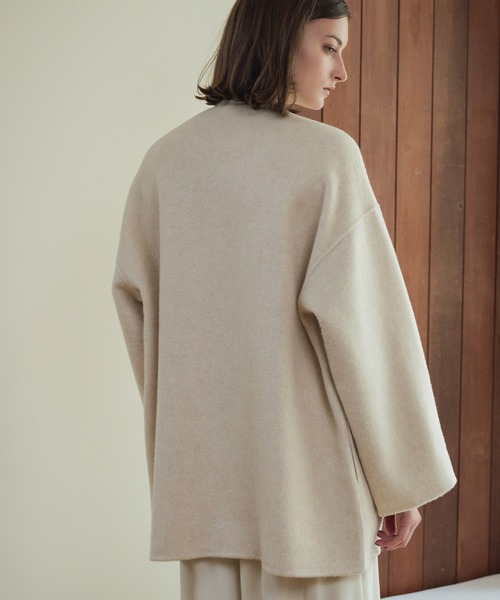 ELFRANK ノーカラーコート コート 「ウール100％」ノーカラー ミドル丈