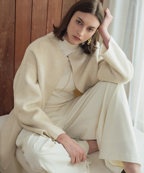 ELFRANK ノーカラーコート コート 「ウール100％」ノーカラー ミドル丈