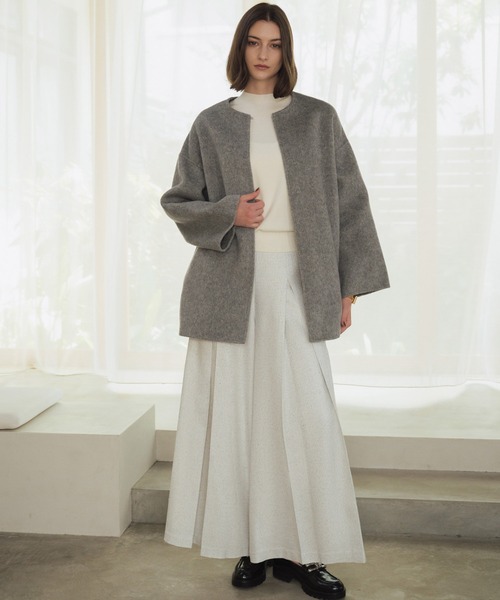 ELFRANK ノーカラーコート コート 「ウール100％」ノーカラー ミドル丈