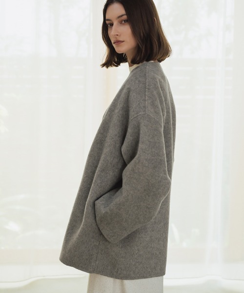 ELFRANK ノーカラーコート コート 「ウール100％」ノーカラー ミドル丈