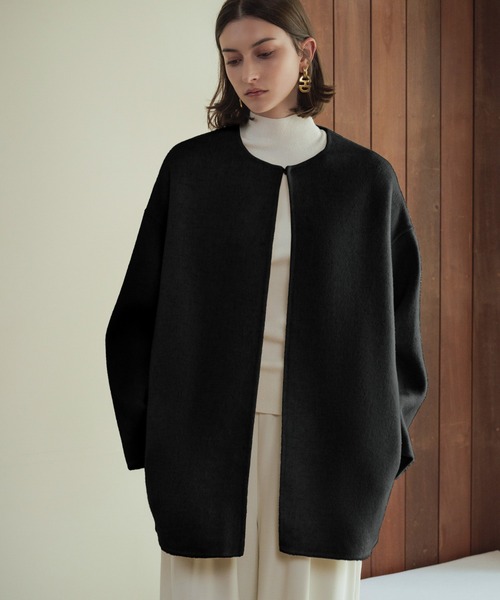 ELFRANK ノーカラーコート コート 「ウール100％」ノーカラー ミドル丈