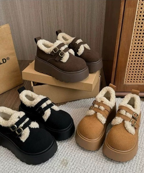 AsRiRe シューズ 25aw ボアダブルバックル厚底シューズ レディース 
