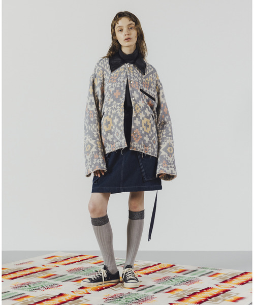 Pendleton 幾何学模様 コート PENDLETON ジャガード 総柄 ウール コート 幾何学模様 ネイティブ柄