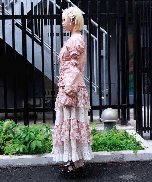 OZZ ONESTE 編み上げマーメイドスカート ローズ刺繍 レースパッチワーク axes femme（アクシーズ ファム） スカート 小花×レースパッチワーク