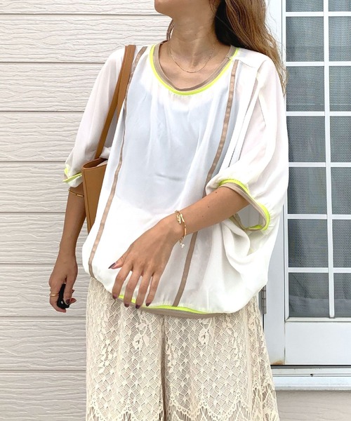 「Q」 7分袖ブラウス MEDIUM ホワイト レディース_画像7