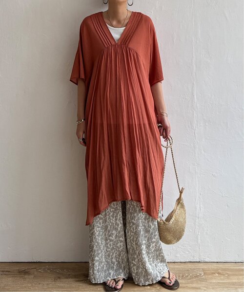 「LBC」 半袖ワンピース M ブラウン レディース_画像4