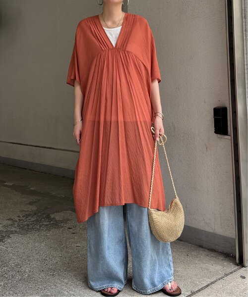 「LBC」 半袖ワンピース M ブラウン レディース_画像5