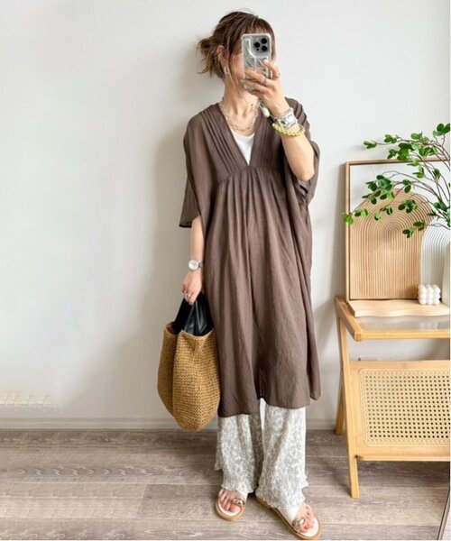 「LBC」 半袖ワンピース M ブラウン レディース_画像6