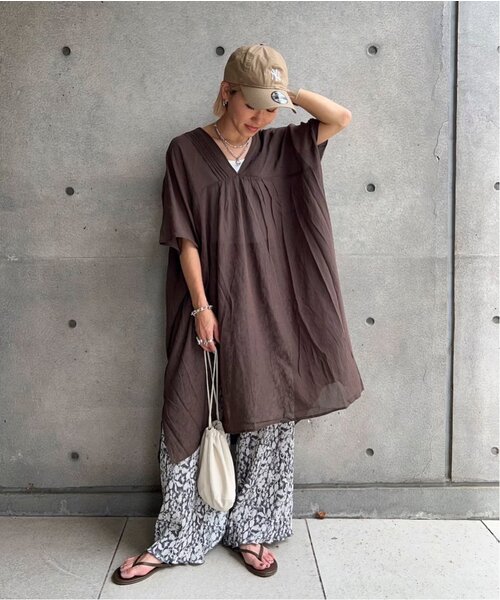 「LBC」 半袖ワンピース M ブラウン レディース_画像8