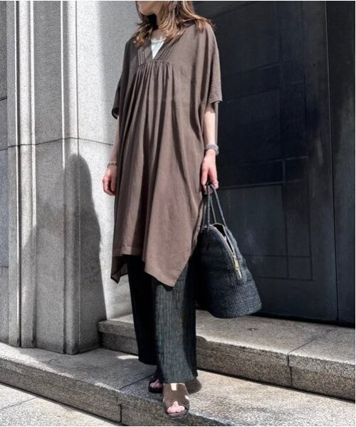 「LBC」 半袖ワンピース M ブラウン レディース_画像9