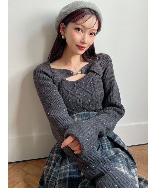 IRENE ロールアップスリーブニット チェック レイヤードニット IRENE ロールアップスリーブニット チェック レイヤードニット 【公式