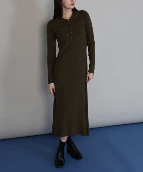 J by blue（ジェイバイブルー） ワンピース ポロリブニットワンピース