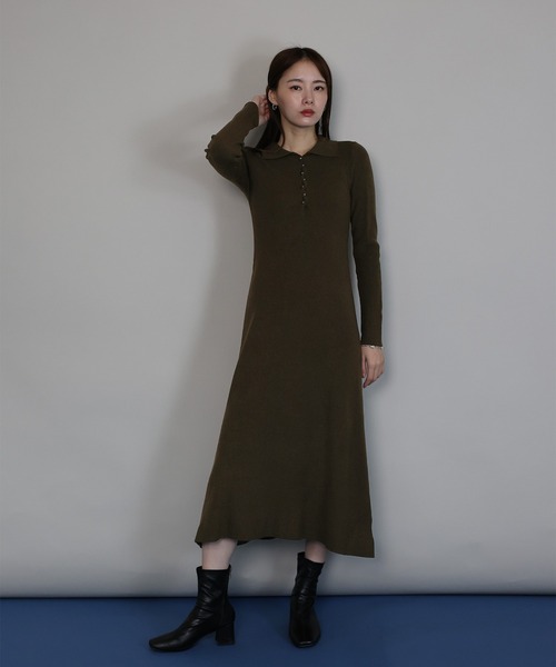 J by blue（ジェイバイブルー） ワンピース ポロリブニットワンピース