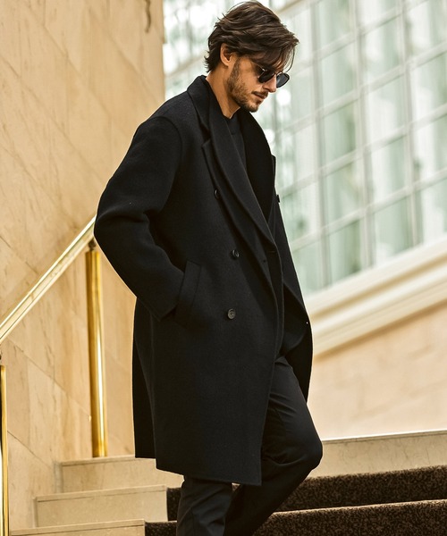 定価１０万円◆ＡＫＭ・ダブルブレストコート◆ウール＆ゴートレザー AKM Contemporary（エイケイエムコンテンポラリー） トレンチコート