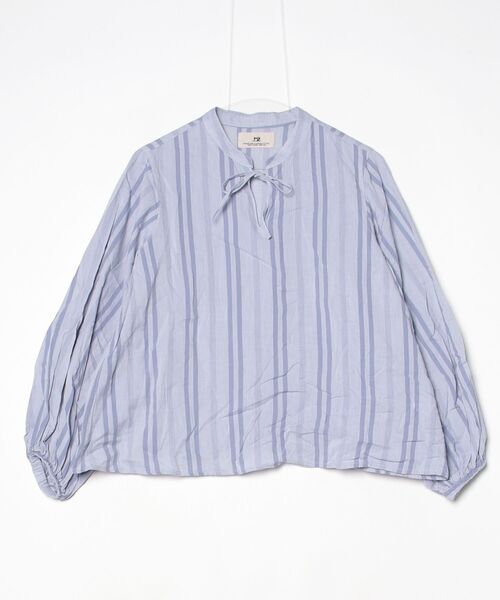 Drawer ストライプ柄 長袖ブラウス 38 Sunny clouds（サニークラウズ） ストライプ柄長袖ブラウス - ブルー