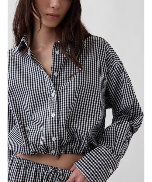 GAP（ギャップ） ブラウス シャツ ポプリン オーバーサイズ 裾リボン 