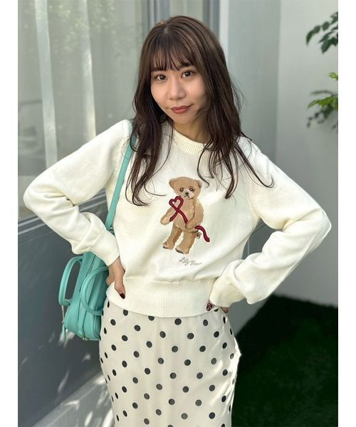 LILY BROWN（リリーブラウン） ニット セーター Lily Bearハートサテン