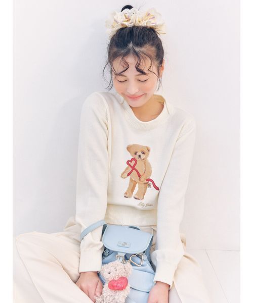 LILY BROWN（リリーブラウン） ニット セーター Lily Bearハートサテン