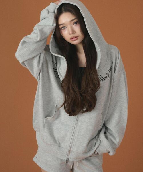 dispark パーカー DISPARK/「26年春新作」スタッズグラフィックZIP