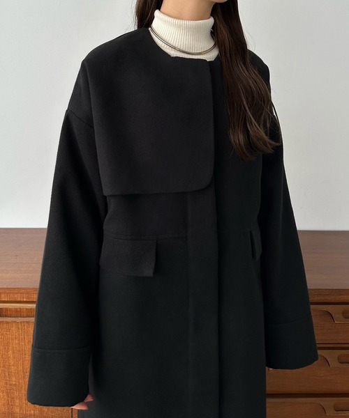 「callautia」 ノーカラーコート SMALL ブラック レディース_画像2