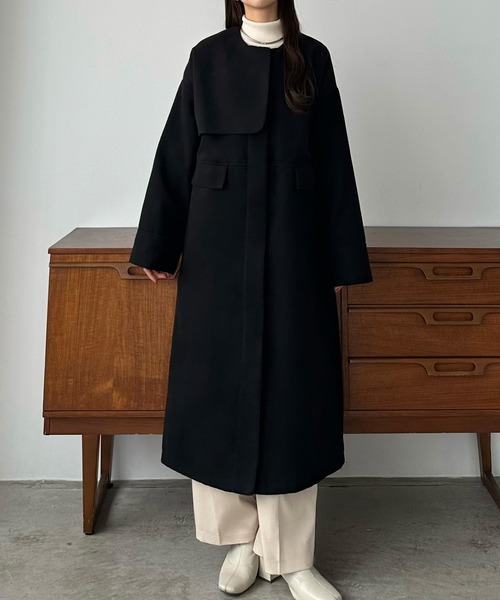 「callautia」 ノーカラーコート SMALL ブラック レディース_画像3