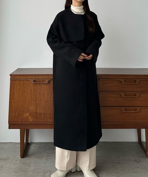 「callautia」 ノーカラーコート SMALL ブラック レディース_画像4