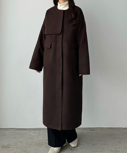 「callautia」 ノーカラーコート SMALL ブラック レディース_画像9