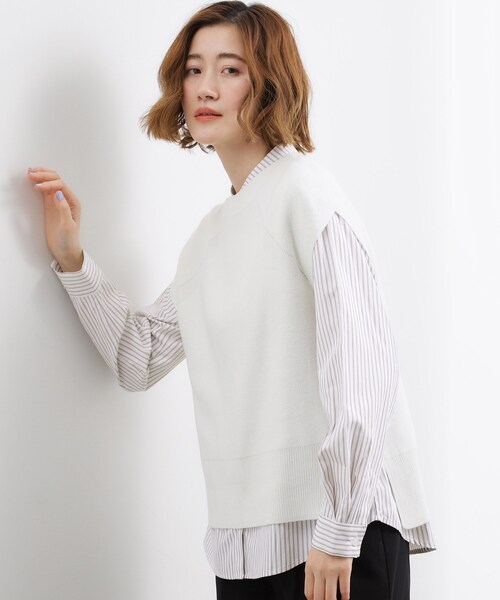 シャツとニット セット grove（グローブ） ブラウス シャツ 半袖 「2点SET」一枚でコーデが