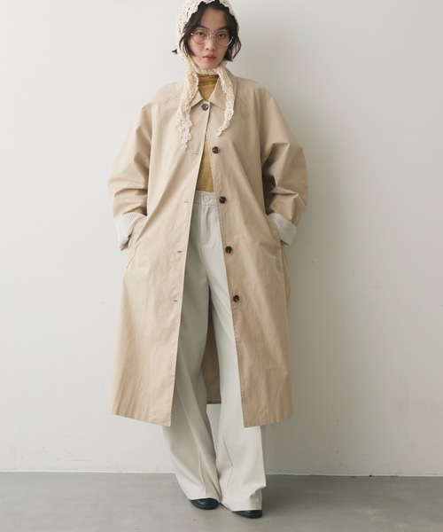 full/fill. ステンカラーコート コート stripe accent long coat
