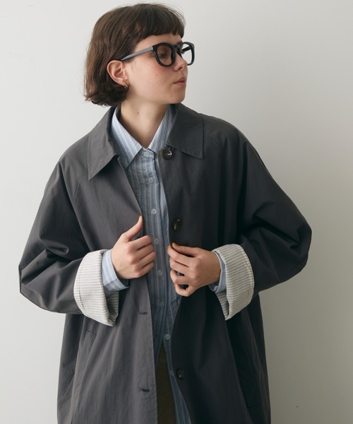 full/fill. ステンカラーコート コート stripe accent long coat
