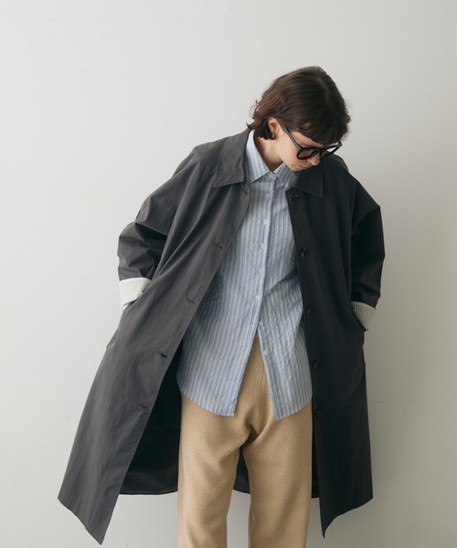 full/fill. ステンカラーコート コート stripe accent long coat