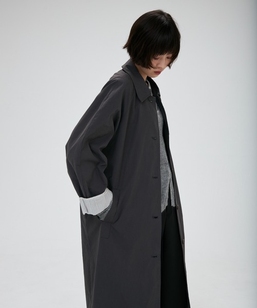 多色ストライプデザイン・ウールロングコート full/fill. ステンカラーコート コート stripe accent long coat
