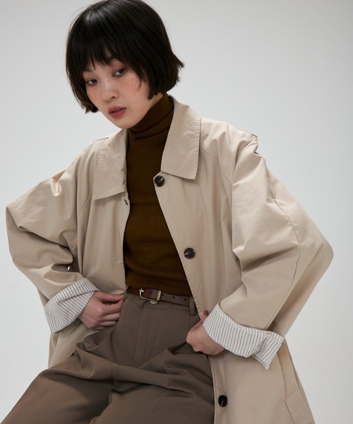 full/fill. ステンカラーコート コート stripe accent long coat