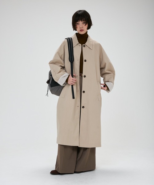 full/fill. ステンカラーコート コート stripe accent long coat