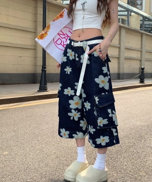 「FreeZone」 デニムハーフパンツ L ダークブルー メンズ_画像5