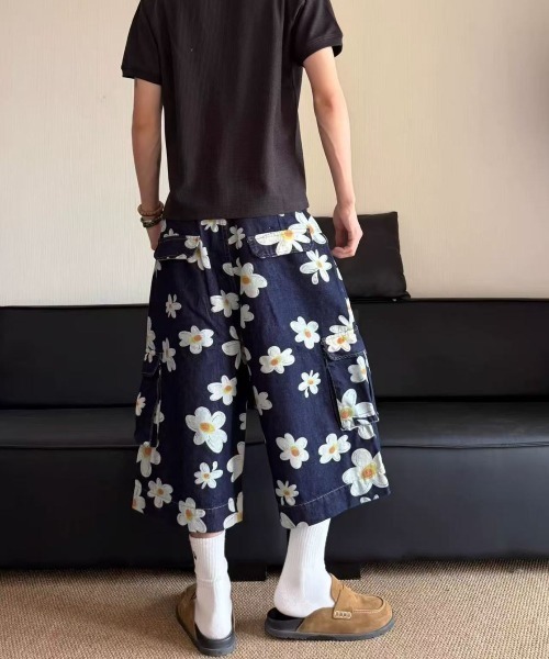 「FreeZone」 デニムハーフパンツ L ダークブルー メンズ_画像7