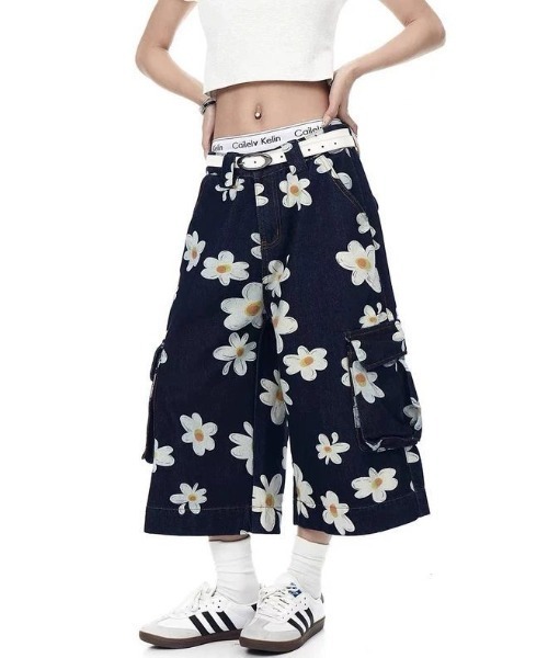 「FreeZone」 デニムハーフパンツ L ダークブルー メンズ_画像8