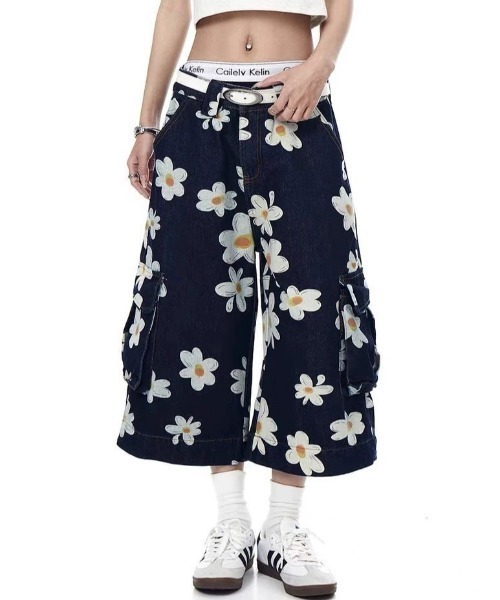 「FreeZone」 デニムハーフパンツ L ダークブルー メンズ_画像9