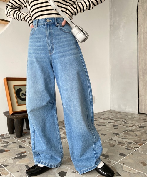 「moment+」 デニムパンツ L サックスブルー レディース_画像8